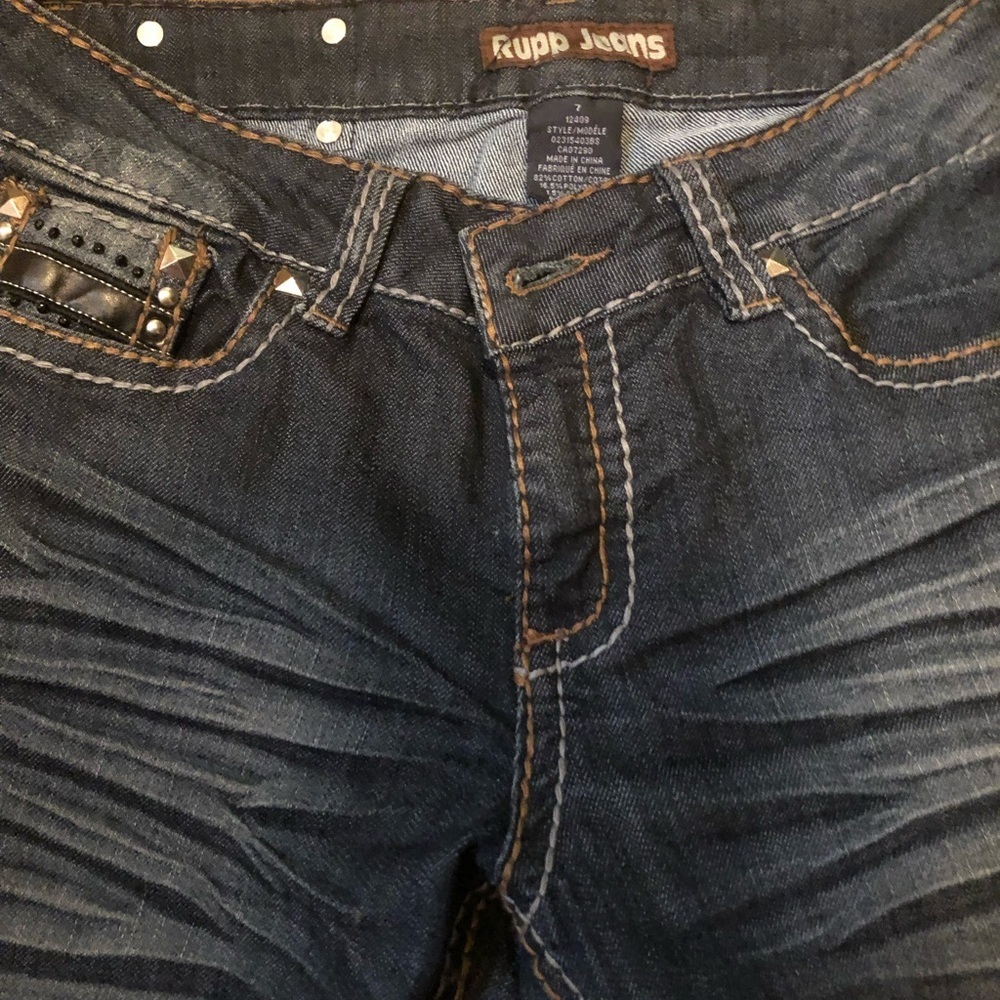 Blingy Blue Straight Leg Jeans with Contrast Stitching - Picture 2 of 9